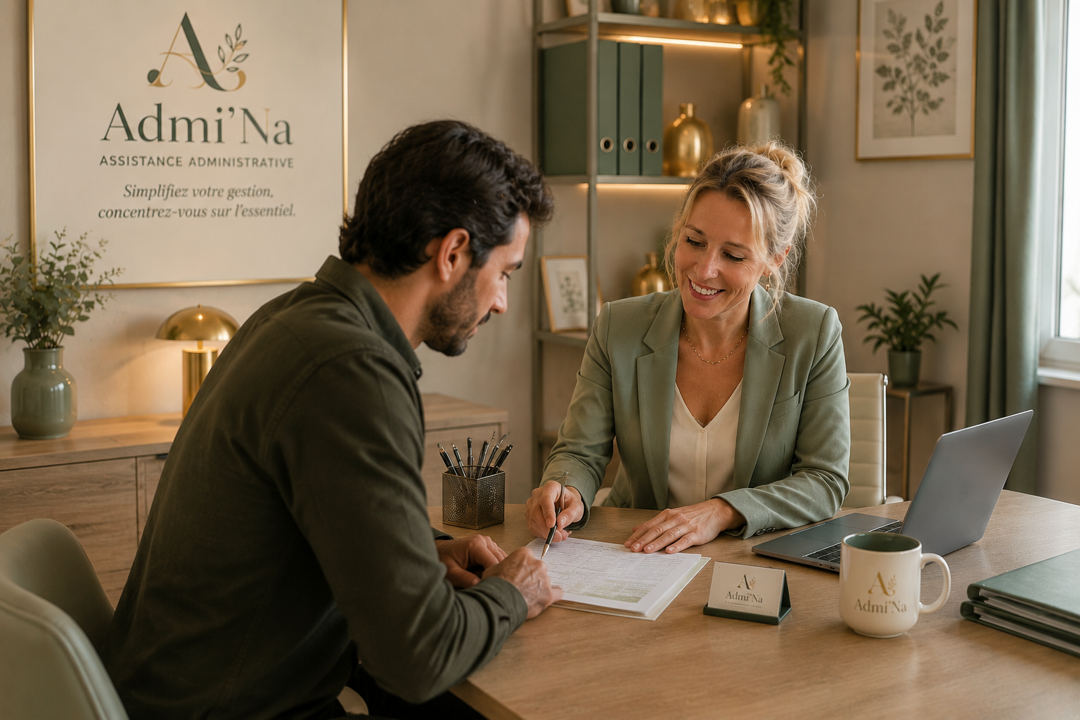 Conseillère Admi'Na accompagnant un client dans ses démarches administratives